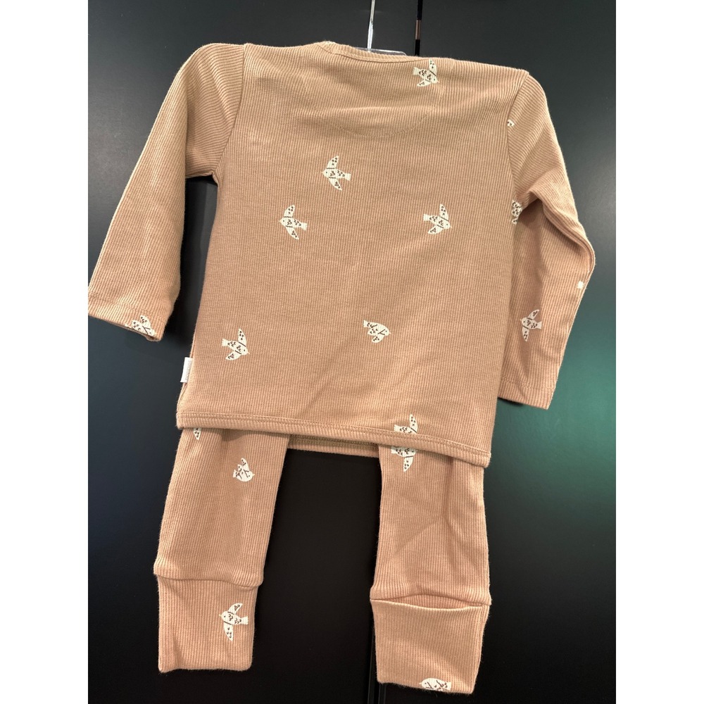 Noppies Baby Organic Cotton Ribbed Bird Print Wrap Top and Pants Set 6M